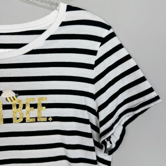 KATE SPADE | Queen Bee Black/White Striped Short Sleeve Shirt Women’s Size M - Picture 5 of 9